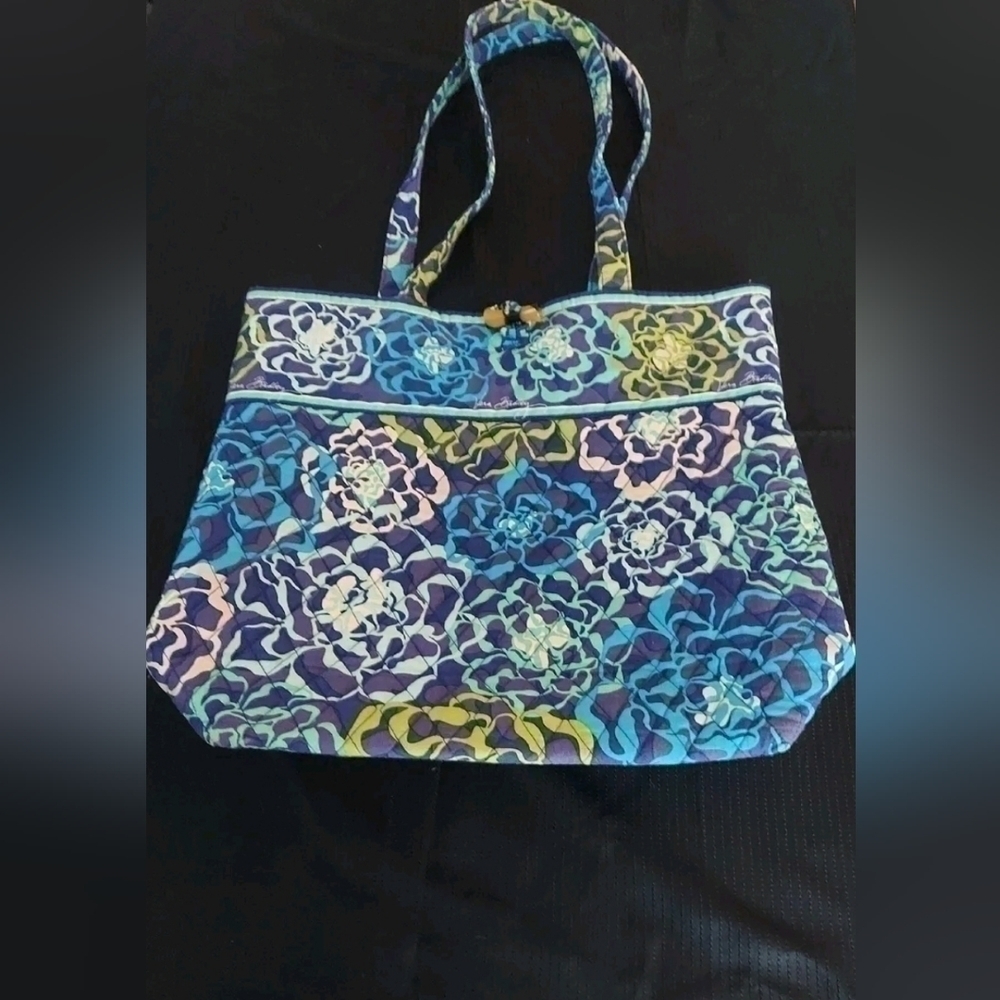 Vera Bradley Katalina Blue Green Flower Tote Bag used 12x14x4 used